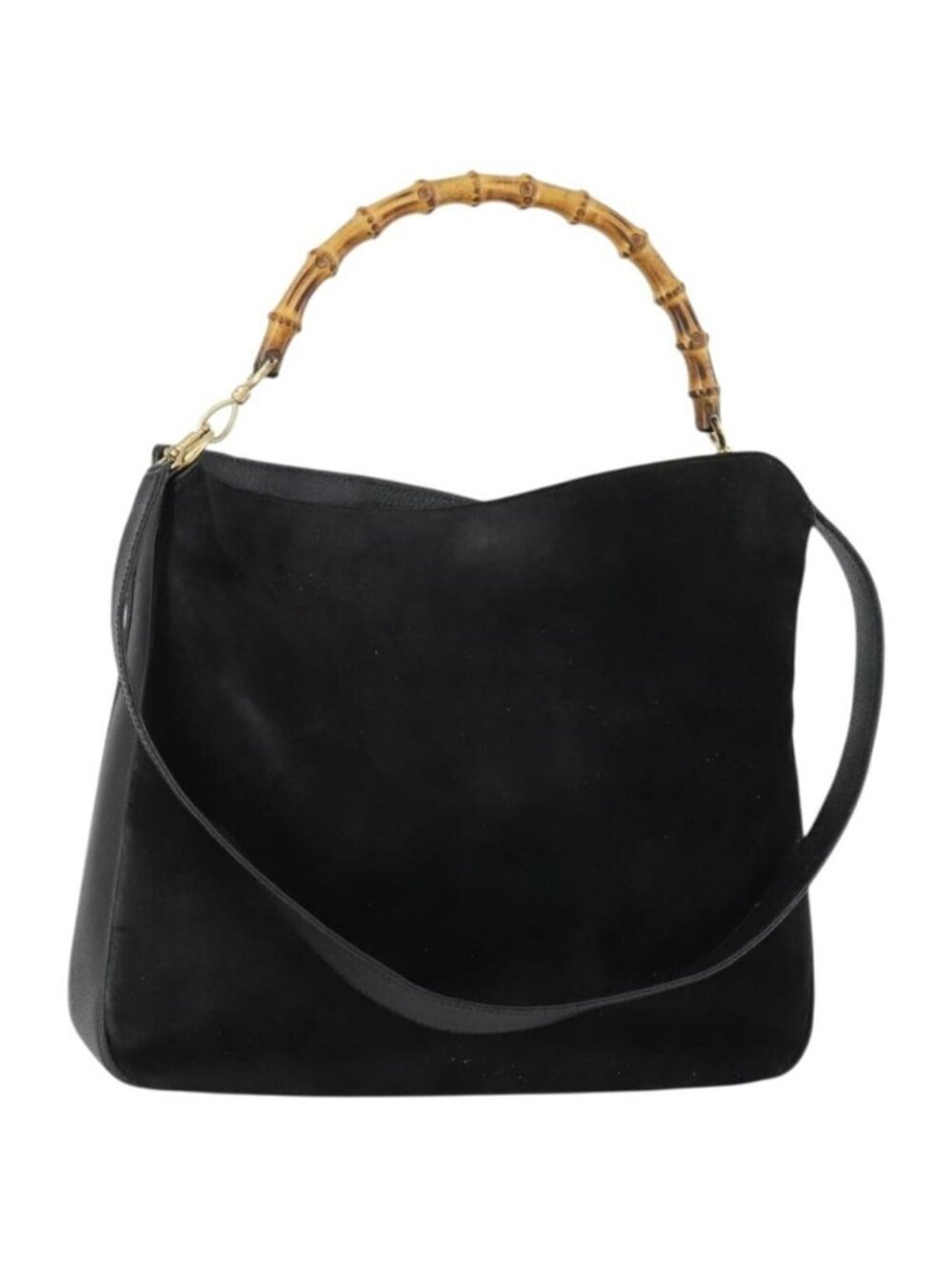 Authentic GUCCI Bamboo Shoulder Bag Suede 2way Black Gold 001 2113 1577